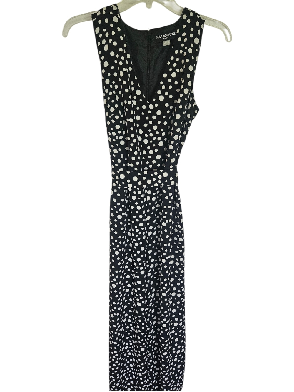 Karl Lagerfeld Black and White Polka-Dot Maxi Wide Leg Jumpsuit